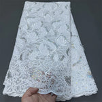 tissu dentelle violet noir rose fleurs feuilles paillettes broderie cérémonie mariage haut qualité 130cm