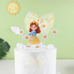 décoration anniversaire mariage figurines dessin animé fleurs rubans transparents piques bleu jaune rose