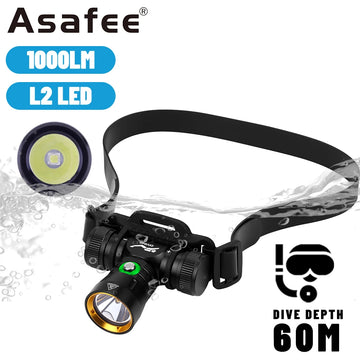 lampe frontale plongee led jaune doré réglable tête plongeur scaphandre bandes élastiques métal robuste
