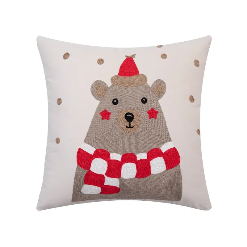 coussin brodé sapin noël rouge vert blanc décoratif festive adhésif étoiles renne père noël