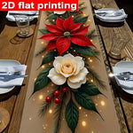 nappe festive polyester motifs floraux noël scintillants houx blanc doré