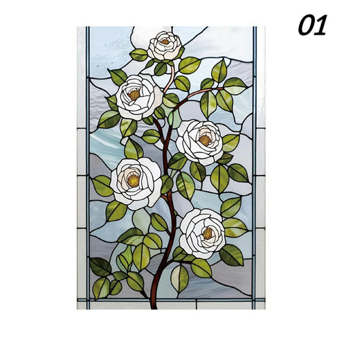 film décoratif fenêtre autocollant statique motif roses fleurs art nouveau opacité protection intimité