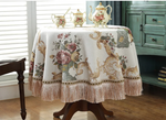 nappe table ronde brodée fleurs roses classique vintage 140cm 180cm 200cm 230cm blanc crème