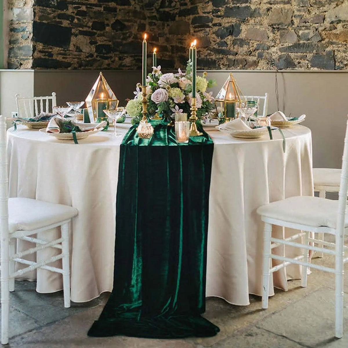 chemin table velours vert foncé classique maison solide imprimé polyester dimensions grandes tables événementiel