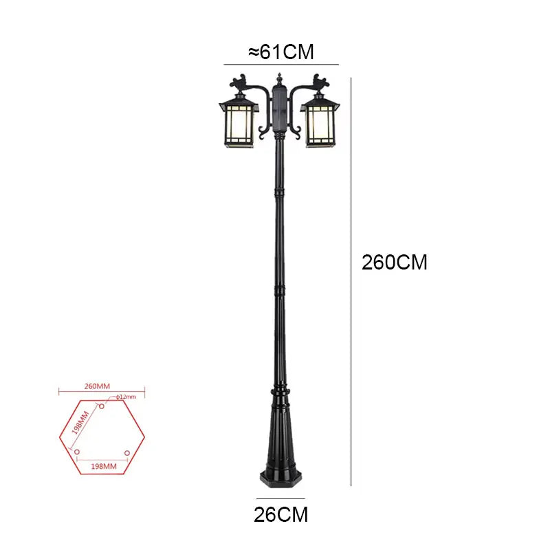 Lampadaire led extérieur étanche noir bronze classique deux têtes abatjour transparent ip65 flux lumineux