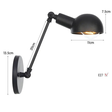 lampe murale articulée industrielle noir ampoule câble matériau métallique fixée mur