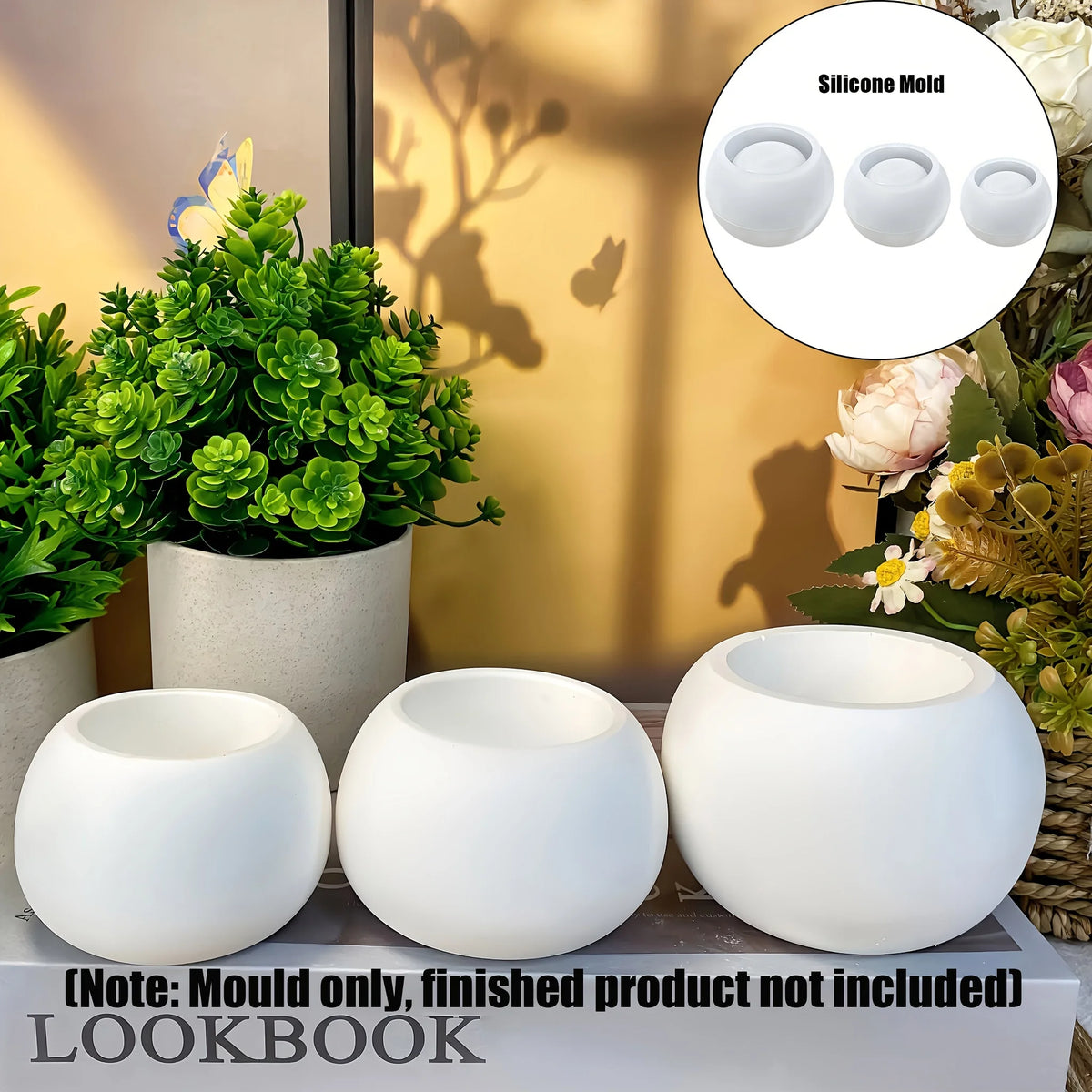 moules silicone pots ronds diy succulentes vases bougies artisanat plâtre béton trois tailles modernes