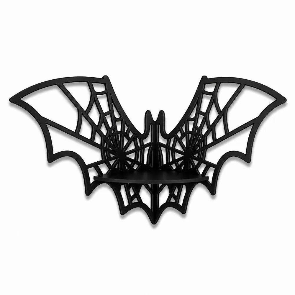 étagère murale chauve souris bois toile d'araignée gothique noir artisanat