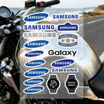 autocollants réfléchissants sécurité moto bleu blanc noir logos samsung modernes minimalistes