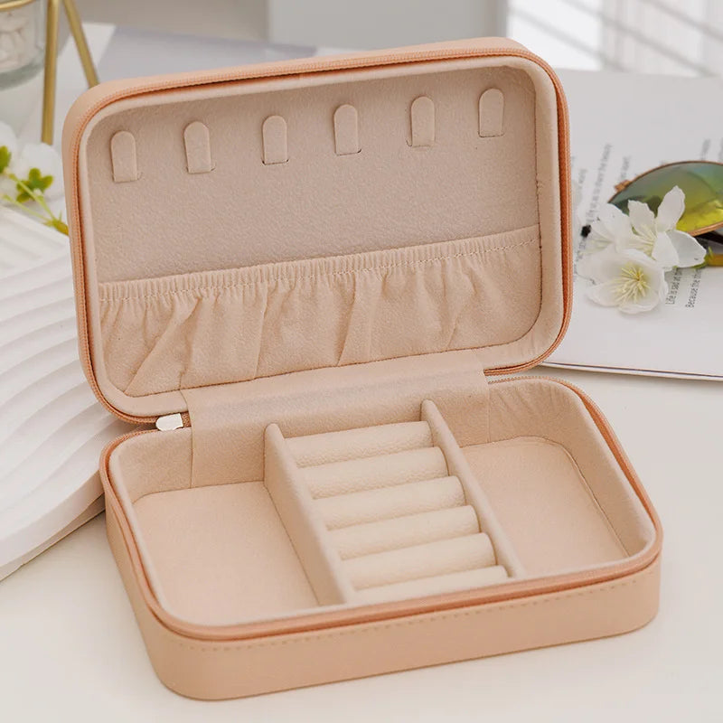 boîte bijoux simili cuir moderne fermeture glissière 16cm 11cm 5cm beige bleu rose