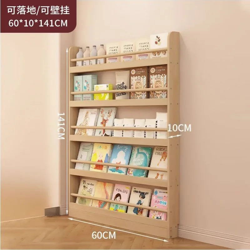 étagère murale bois naturel six niveaux rangement livres salon moderne minimaliste