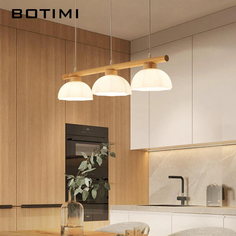 suspension lumineuse trois abat jours bois blanc laiteux moderne minimaliste chambre salon étude