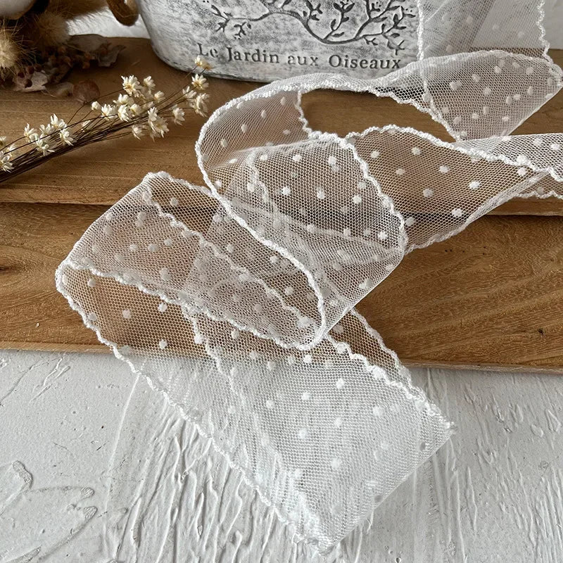ruban dentelle points noir blanc bordure dentelée transparent décoratif couture bouquets emballage cadeau