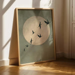 toile d'art minimaliste oiseaux volants fond uni verte olive moderne sans cadre chambre salon