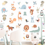 sticker mural animal dessin animé adhésif pvc bleu orange gris vert rose blanc mignon
