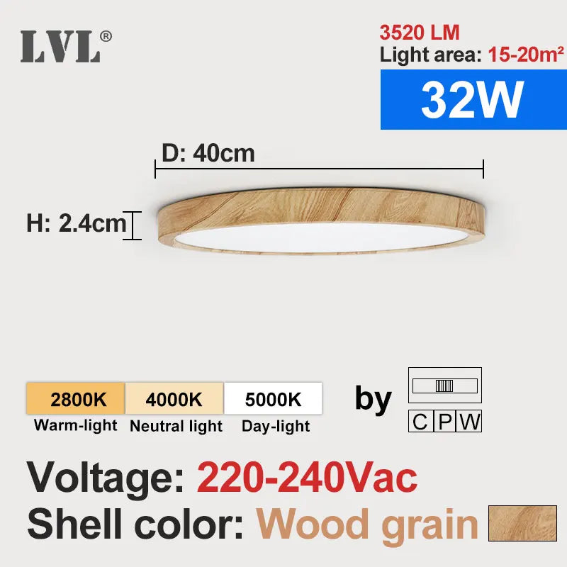 plafonnier led moderne bois grainé blanc éclairage quotidien surface vis fixations