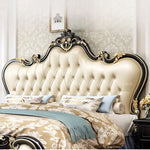 lit double bois classique beige doré tête lit tuftée chambre