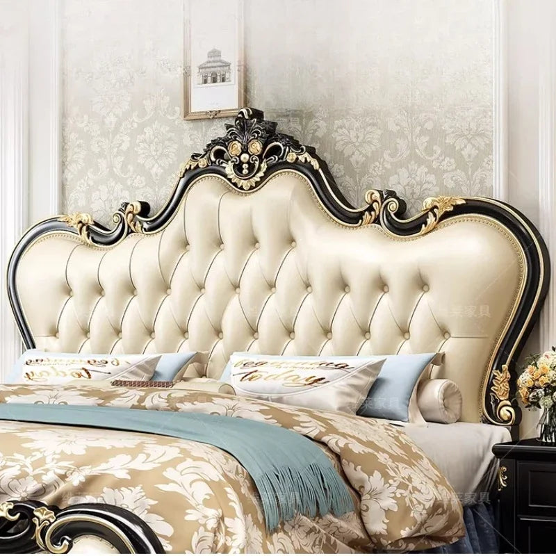 lit double bois classique beige doré tête lit tuftée chambre