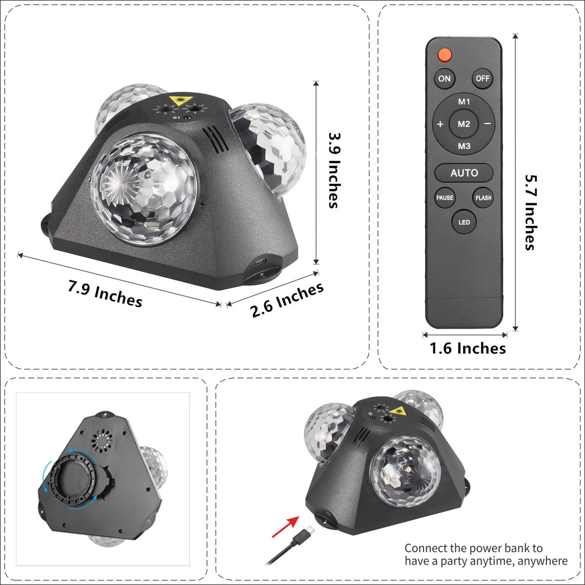 projecteur laser moderne compact disco boule effet stroboscope lumière noire transparent festive decoration