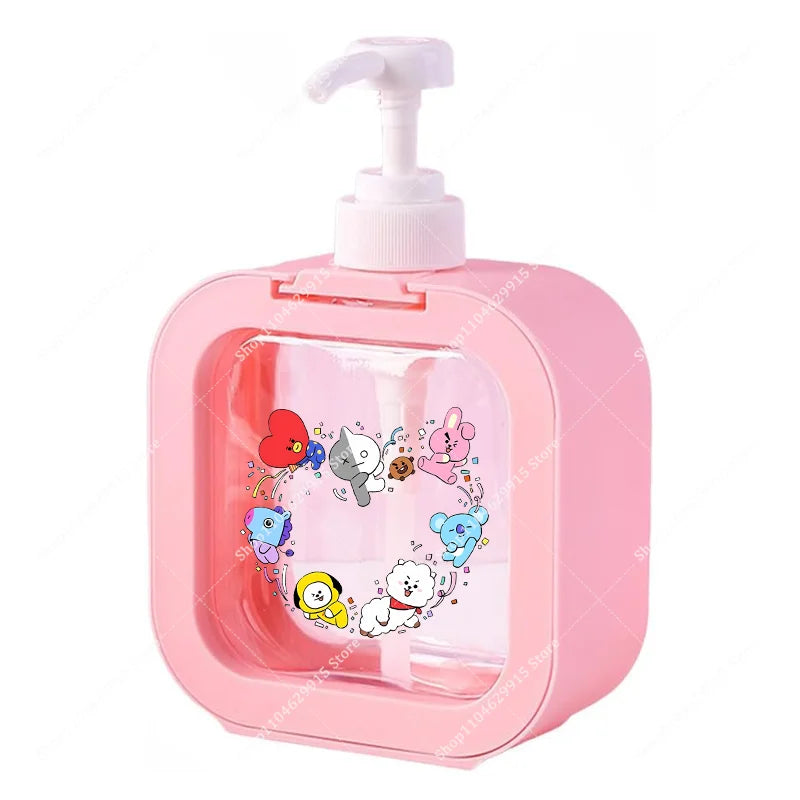 distributeur savon liquide pompe plastique rose transparent personnage animé mignon bouteille shampoing mains cadeau