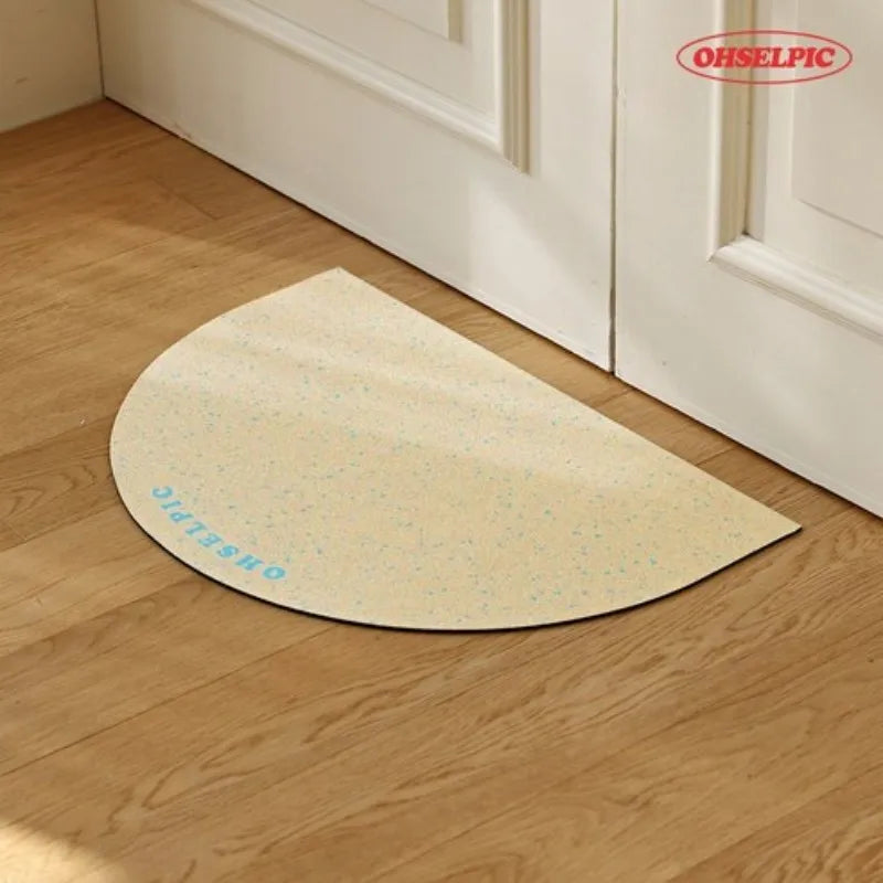 tapis sol salle bain demi cercle moderne noir beige texture poinillée absorbant