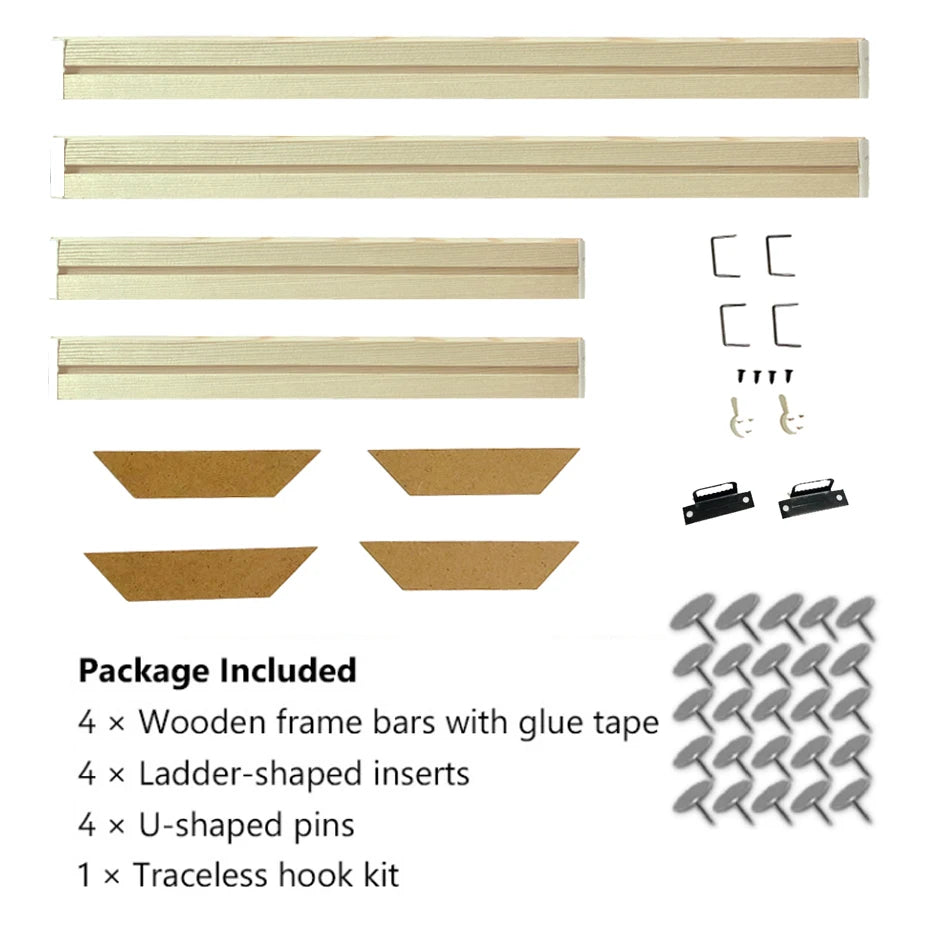 Cadre mural bois naturel moderne clips 20x40cm 25x55cm 30x60cm 35x75cm 40x80cm 45x95cm 50x100cm 55x115cm