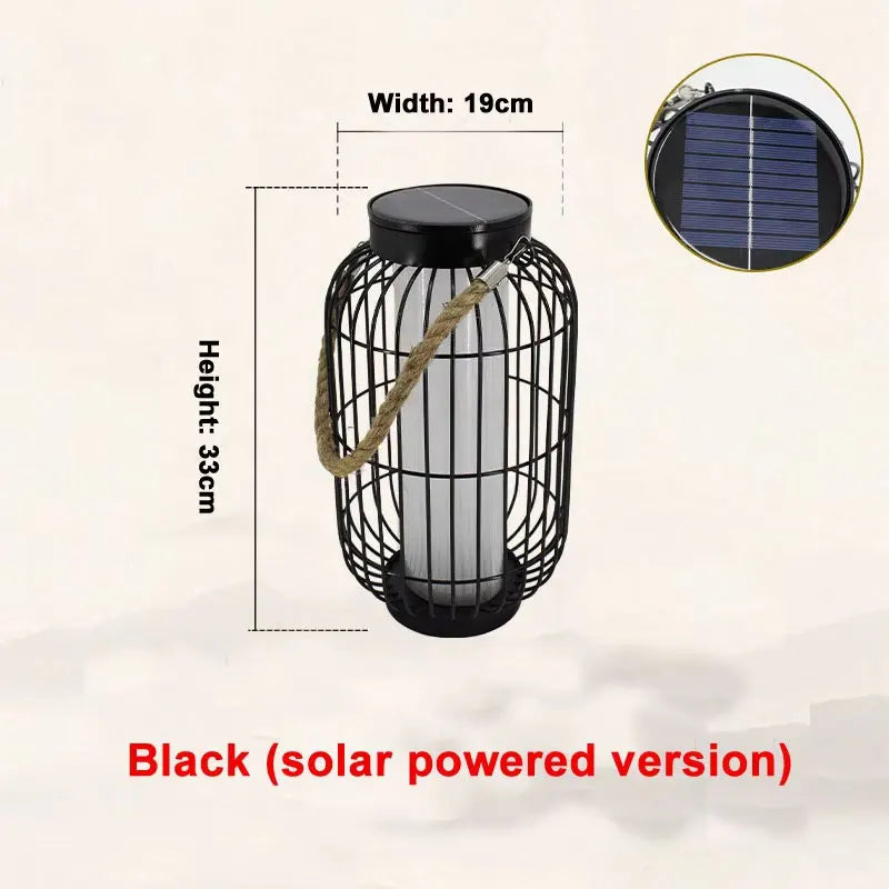 lanterne vintage rustique cage métallique corde noir toile blanche extérieure imperméable éclairage public led