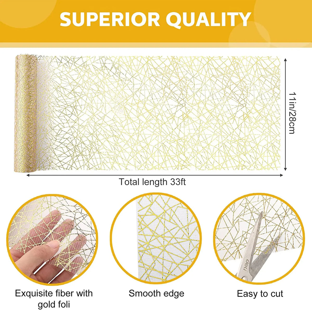 nappe décorative dorée semi transparente motif géométrique festive largeur 28cm longueur 500cm table fête