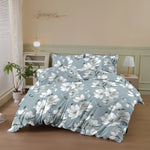housse couette polyester floral pièces bleu gris blanc moderne chambre coucher lit