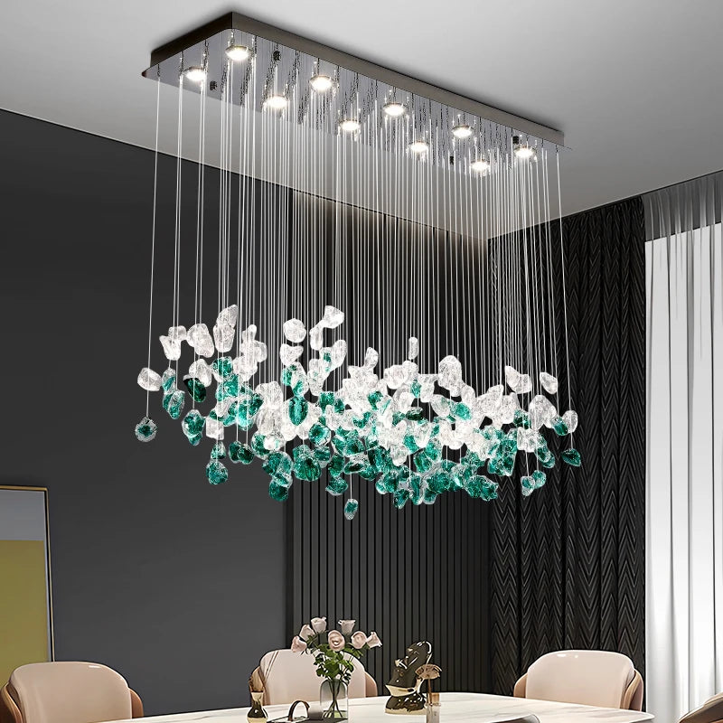 suspension lumineuse led moderne cristal transparent vert blanc