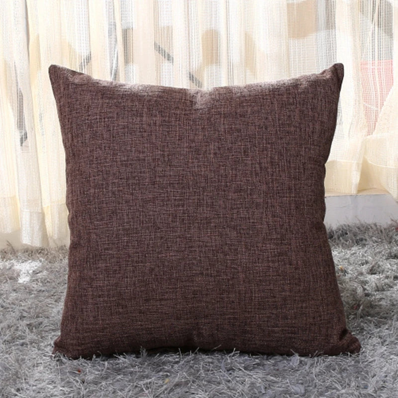 housse coussin carré coton lin moderne couleur unie beige marron rouge vert bleu orange