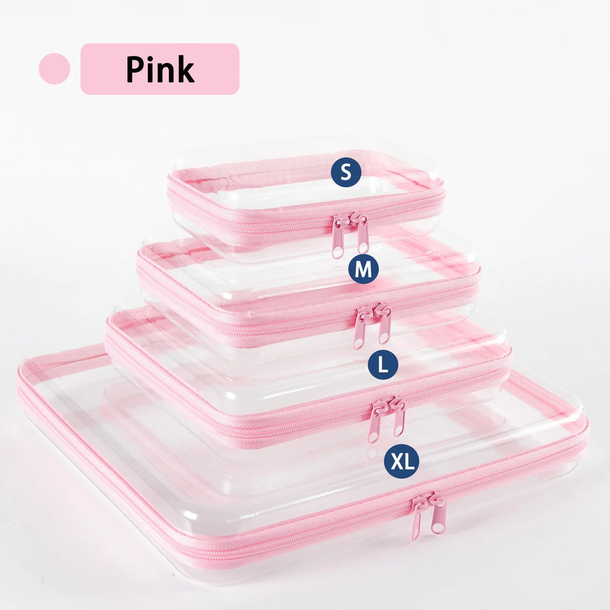 boîtes rangement transparentes réutilisables fermeture glissière couleurs rose violet bleu clair moderne pratique diverse
