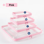 boîtes rangement transparentes réutilisables fermeture glissière couleurs rose violet bleu clair moderne pratique diverse