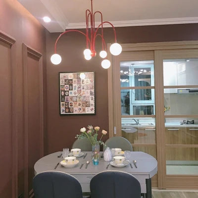 suspension lumineuse moderne rouge blanc sphères translucides chambre salon étude scandinave