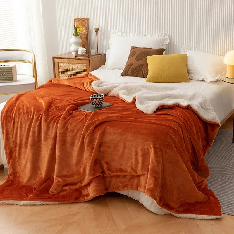 plaids sherpa doux hiver orange bleu rose marron gris blanc