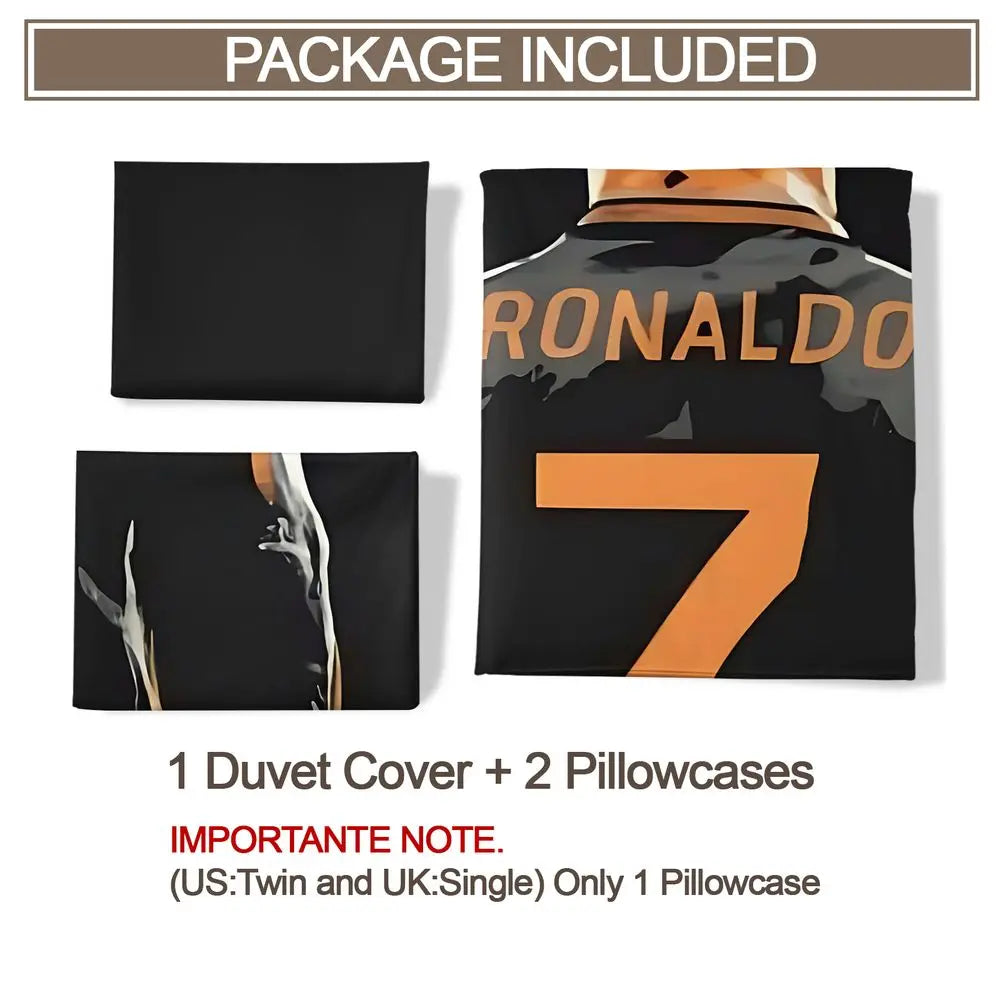 housse couette football star ronaldo motif moderne noir blanc orange taies d'oreiller