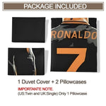 housse couette football star ronaldo motif moderne noir blanc orange taies d'oreiller