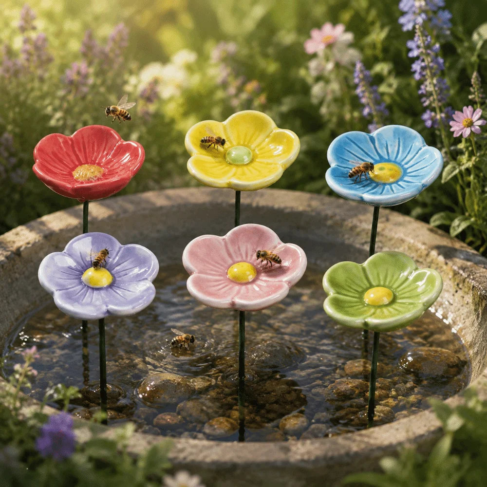fleurs céramique artisanales modernes rose jaune blanc orange violet vert bouton central tringle jardin