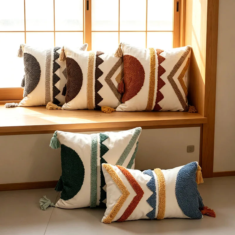 housse coussin bohème géométrique franges polyester 45x45cm 30x50cm décoration salon chambre voiture