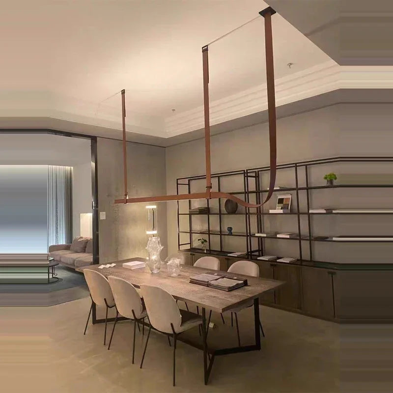 suspension lumineuse moderne marron clair lisse opaque clips câbles salon chambre lumière chaude