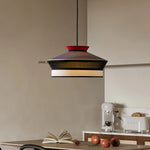 Suspension lumineuse tissu rayures horizontales moderne noir blanc rouge jaune bleu