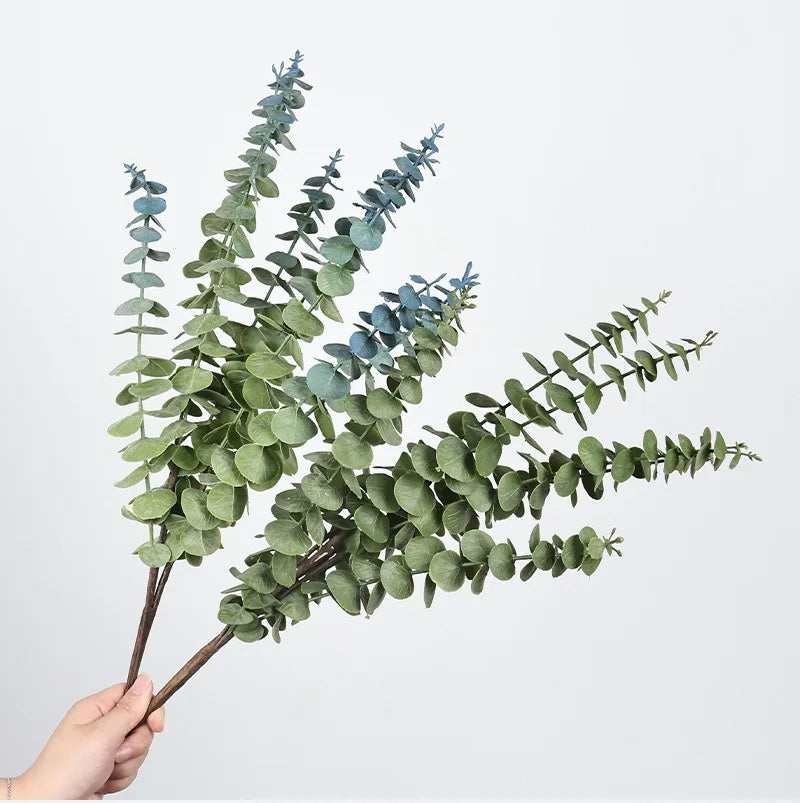 feuilles eucalyptus artificielles branches vertes brillantes naturel rustique décoration intérieure salon vase