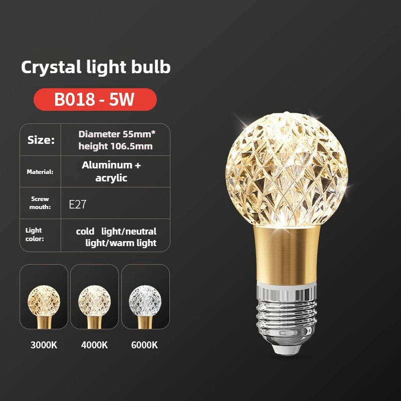 ampoule led e27 transparente dorée texture diamantée moderne 50000 heures 2700k 6500k 500 999