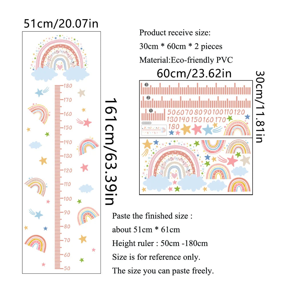 sticker mural mesure hauteur arc ciel nuages étoiles enfantin decoratif adhésif multicolore chambre enfants
