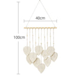 décoration murale boho feuilles tissées vert blanc marron rose gris suspension