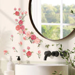 autocollant mural fleurs roses feuilles vertes floral romantique auto adhésif pvc opaques moderneintérieur salon