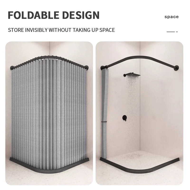 barre douche d'angle rideau moderne noir pliable carreaux texturés salle bain minimaliste