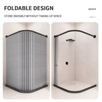 barre douche d'angle rideau moderne noir pliable carreaux texturés salle bain minimaliste