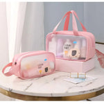 sac rangement transparent cosmétiques imprimé animaux poignée souple rose bleu clair moderne pratique voyage