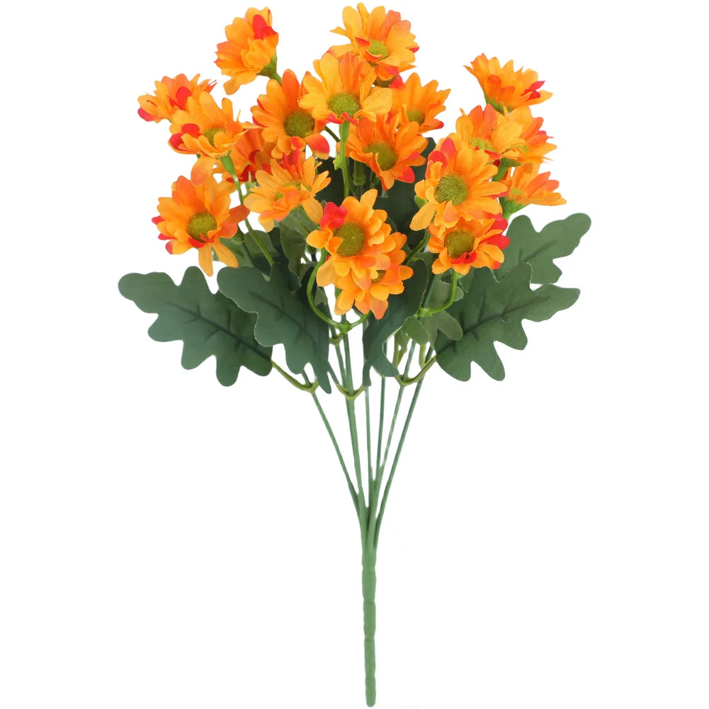 bouquet fleurs artificielles camomille marguerites soie plastique feuilles vertes naturel decoration maison mariage